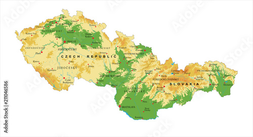 Fotografía Czech Republic and Slovakia physical map