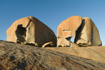 Shortly before sunset, the view of some of the rocks at Remarkable Rocks, Flinders Chase National Park, Kangaroo Island, Australia.