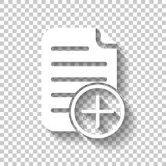 Poster - add document icon, paper and plus in circle. White icon with sha