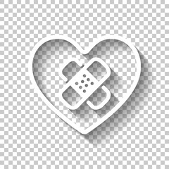 Poster - broken heart with patch. linear symbol with thin outline. simple