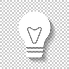 bulb, simple icon. White icon with shadow on transparent backgro