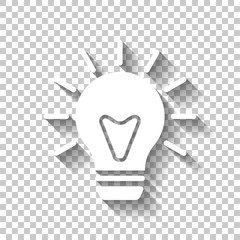 old bulb with light. simple single icon. White icon with shadow