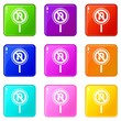 © ylivdesign - No U turn road sign icons of 9 color set isolated vector illustration