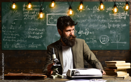 Photographie Scientist make research with microscope