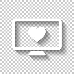 computer and heard. simple icon. White icon with shadow on trans