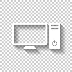Poster - Personal computer, pc. System unit and monitor. White icon with