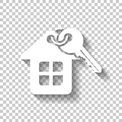 Poster - House with key. White icon with shadow on transparent background