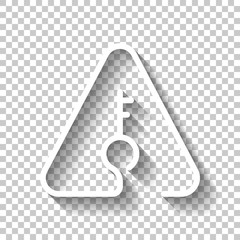 Poster - Key in warning triangle. Linear icon with thin outline. One line