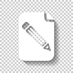 Poster - Paper and pencil icon. White icon with shadow on transparent bac