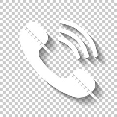 Poster - Ringing phone icon. Retro symbol. White icon with shadow on tran