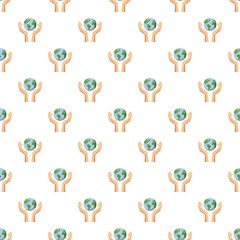 Poster - Hands holding globe earth pattern seamless repeat in cartoon style vector illustration