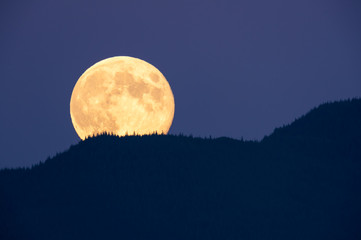 full moon rising over mountain ridge in canada