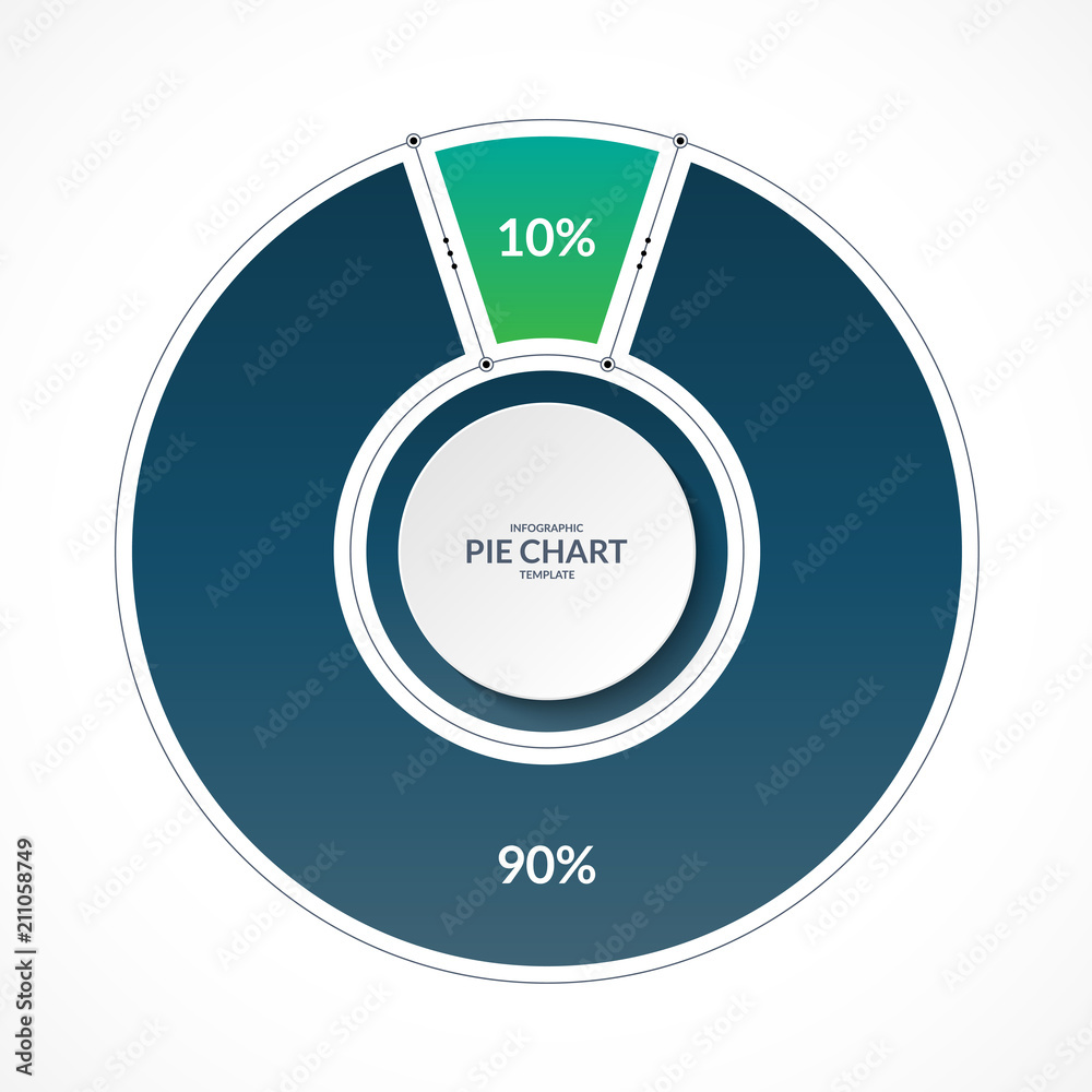 Infographic pie chart circle in thin line flat style. Share of 10 and ...