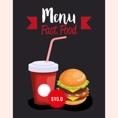 Poster - delicious big burger fast food menu card vector illustration design