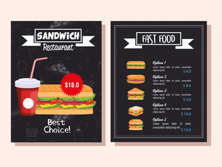 Poster - delicious fast food restaurant menu card vector illustration design