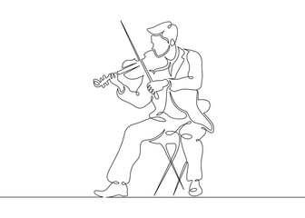 continuous one drawn single line of a musician is played by a violinist male