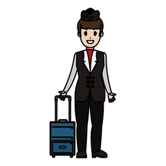 Wall Mural - color happy stewardess wih hairstyle and luggage object