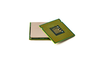 Isolated CPU or central processing unit on white background, two CPU and two socket type studio shooting