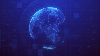 Aufkleber - planet earth rotating animation future technology business concept with plexus network and code running