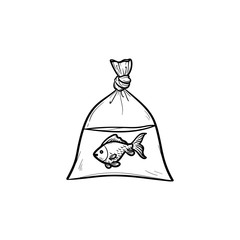 Sticker - A fish in the plastic bag hand drawn outline doodle icon