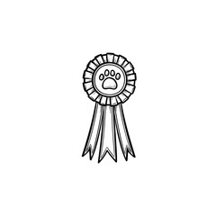 Sticker - Pets award rosette hand drawn outline doodle icon. Medal with dog footprint as pets exhibition winner concept. Vector sketch illustration for print, web, mobile and infographics on white background.