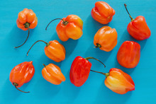 Habaneros, Chiles Habanero, Spicy Ripe Habanero Hot Chili Peppers Mexican Food In Mexico