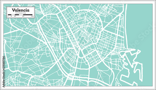 Fotomural Valencia Spain City Map in Retro Style. Outline Map.