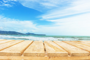 Wall Mural - wooden board before sea and blue sky