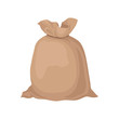 © Happypictures - Burlap sack tied with rope. Big brown bag with grain or flour. Flat vector element for promo poster or banner of farm products