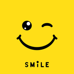 smile sign, icon, label, logo, symbol on yellow background. vector illustration
