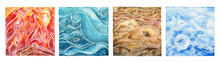 Four Natural Elements: Fire, Water, Air And Earth. Watercolor Illustration Set.