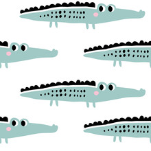Kids Hand Drawn Seamless Pattern With Crocodiles