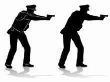 Silhouette Of A Policeman With A Gun, Vector Draw
