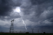 Lightning Storm On Electric Tower