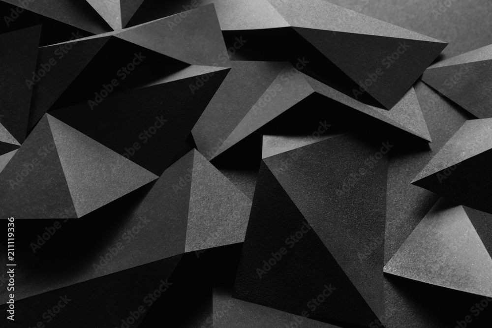 Dark composition with black geometric shapes, abstract background - obrazy, fototapety, plakaty 