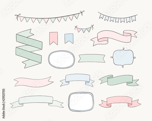 Set Of Hand Drawn Design Elements Vector Doodle Banners Ribbons