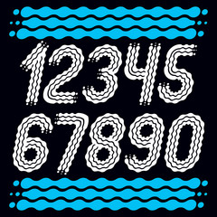 Poster - Vector trendy, cool numbers collection. Rounded bold italic numerals from 0 to 9 can be used in retro, disco, pop poster design. Created using waves, flowing lines.