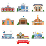 Fototapeta  - Urban facilities and public buildings vector icon set