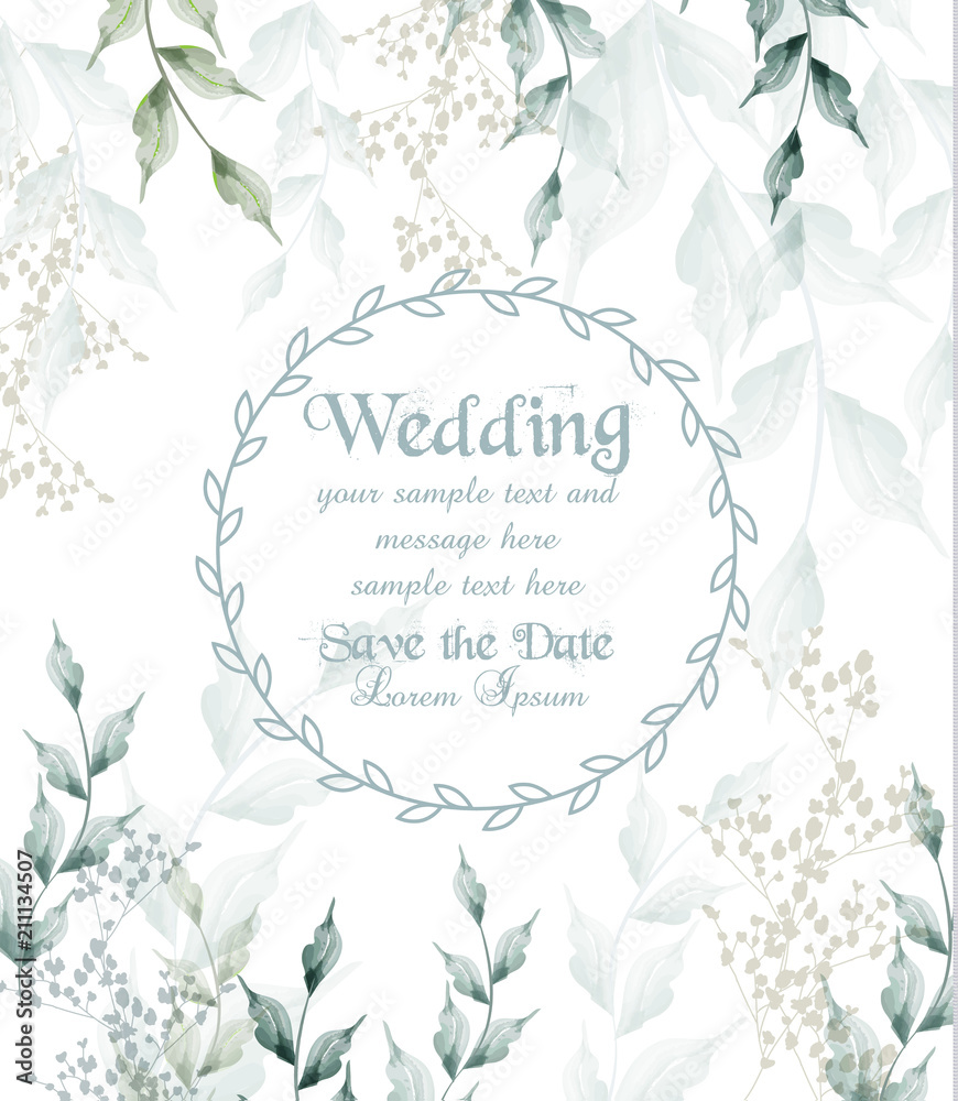 Wedding card round frame watercolor green leaves Vector Stock Vector ...