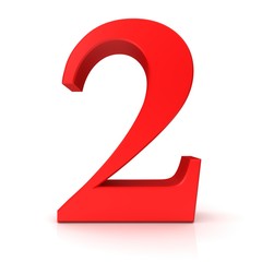 2 number two second red 3d isolated