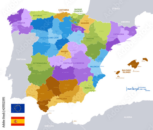 Fotomural Vector Colorful Administrative Map of Spain