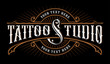 Vintage lettering of tattoo studio. Logo template on dark background. Text is on the separate group
