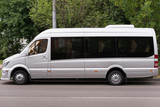 Fototapeta  - Grey bus for the carriage of passengers of increased comfort