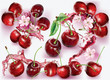 Cherry and flower into of splashes of juices