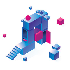Poster - Bright isometric letter A drawn with bright colors, vivid gradient and made with box and cubes. Concept illustration