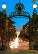 The view of the Triumpal Arch through Monceau park gate in Paris, France