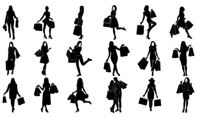 collection of silhouette images of women's expression when shopping