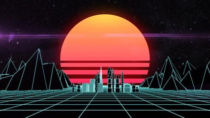 Retro futuristic synth grid cityscape