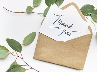 thank you card in an envelope