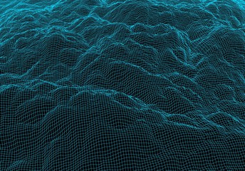 Poster - Digital landscape with mountains made of line grid